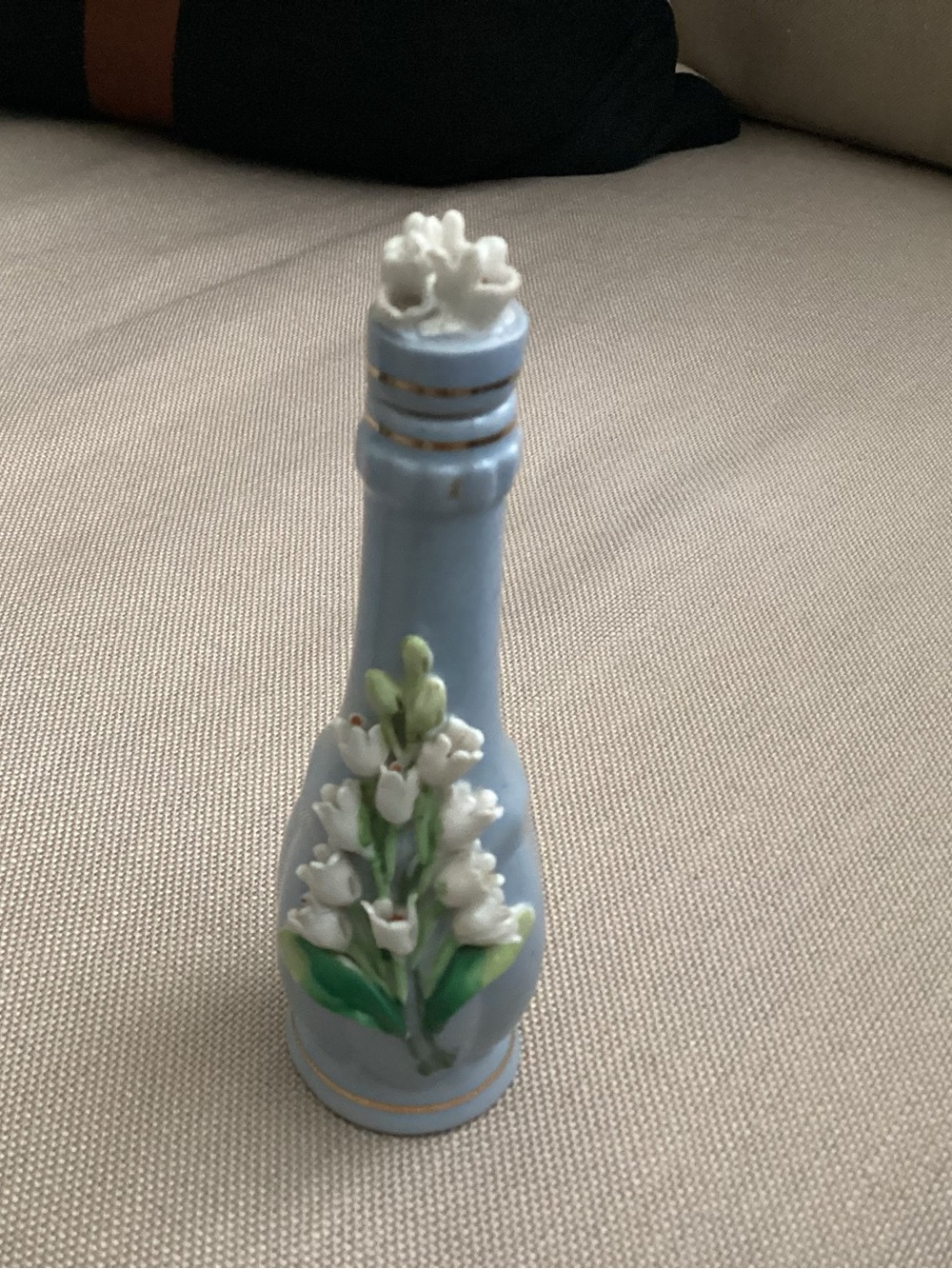 Vtg. German Porcelain Lusterware Perfume bottle lily of the Valley. Empty